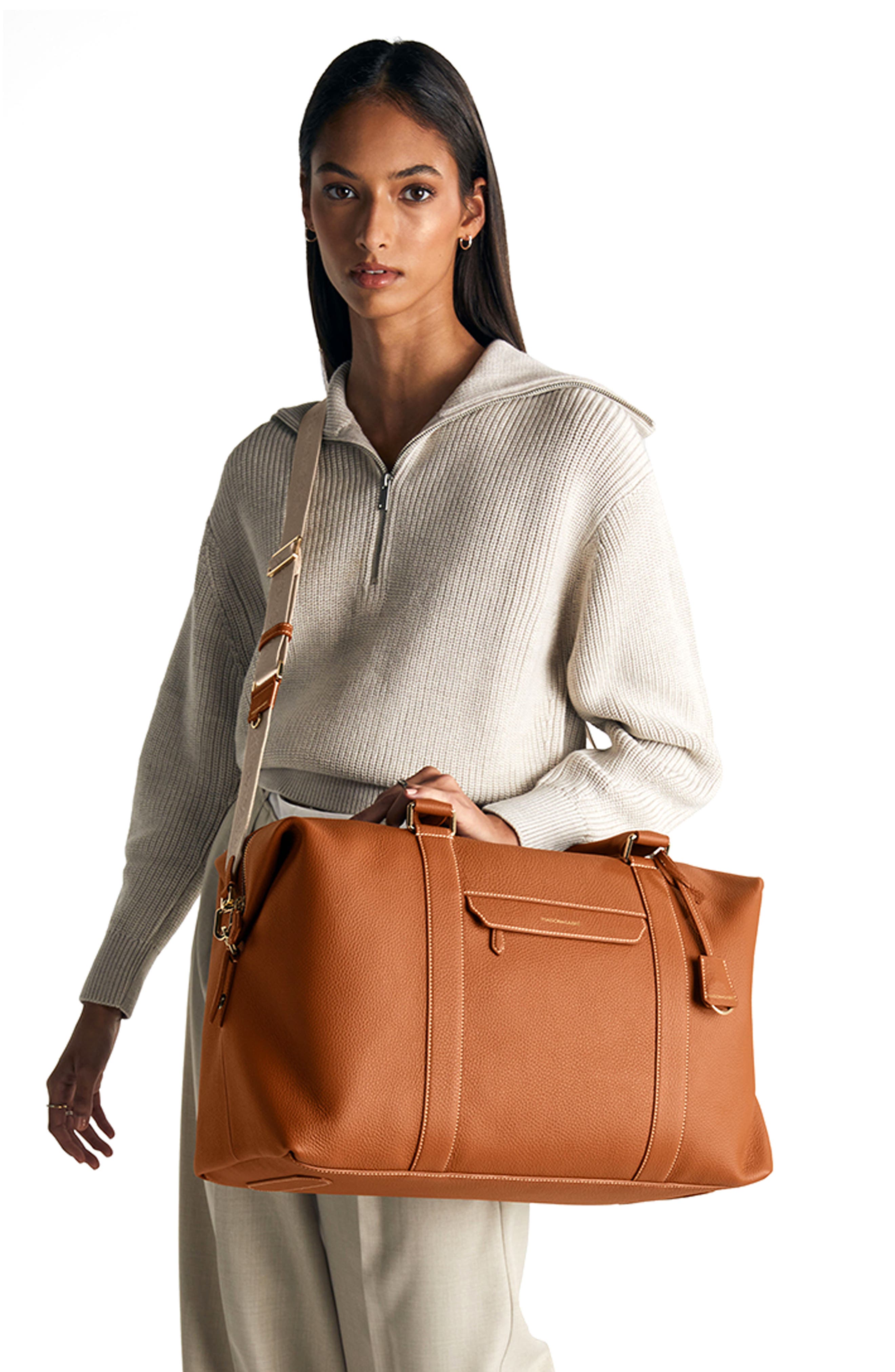 Leather Duffle Bag, Alternate, color, Pecan Brown