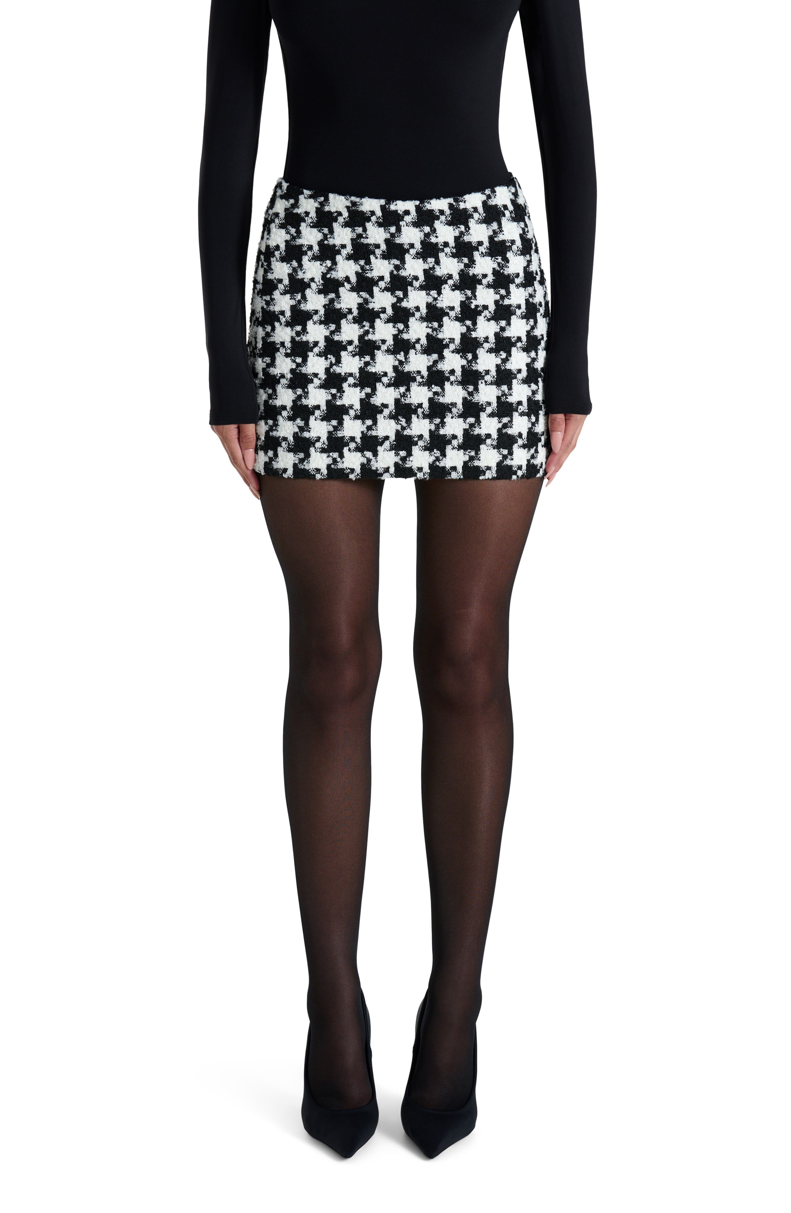 Houndstooth Check Tweed Miniskirt