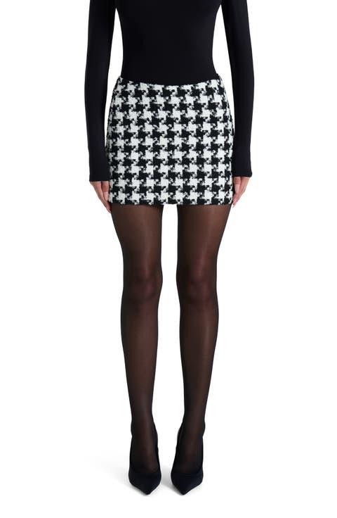 Houndstooth Check Tweed Miniskirt