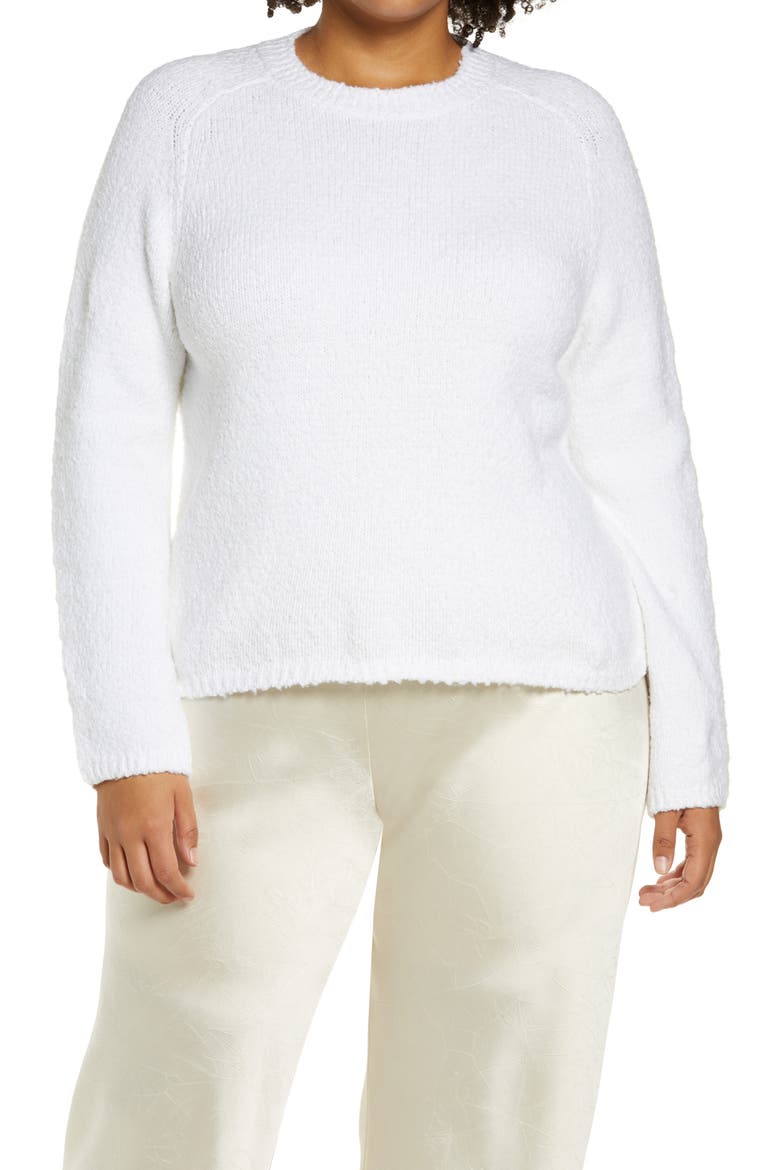 Crewneck Organic Cotton Blend Pebbled Sweater, Main, color, OPTIC WHITE