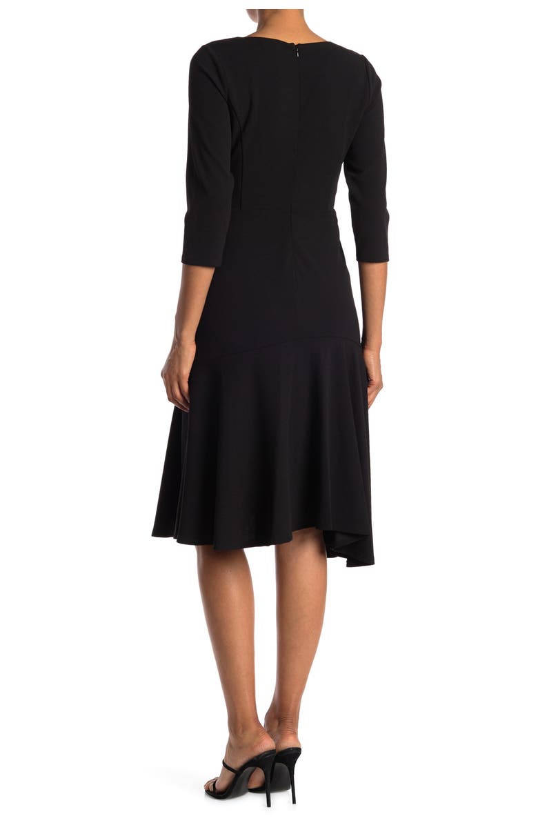 HALSTON EVENING Elbow Sleeve Wide V-Neck Flounce Dress, Alternate, color,