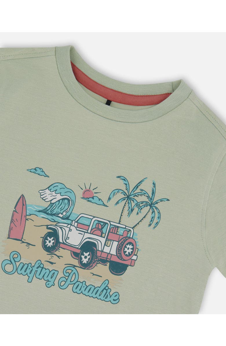 Deux par Deux Little Boy's Short Sleeve Organic Cotton Graphic Tee Sage And Multi, Alternate, color, Sage And Multi