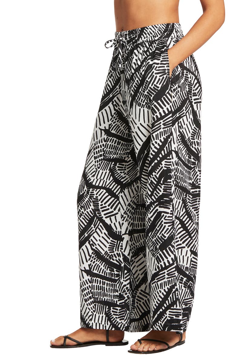 Sea Level Print Cotton Wide Leg Cover-Up Pants, Alternate, color,