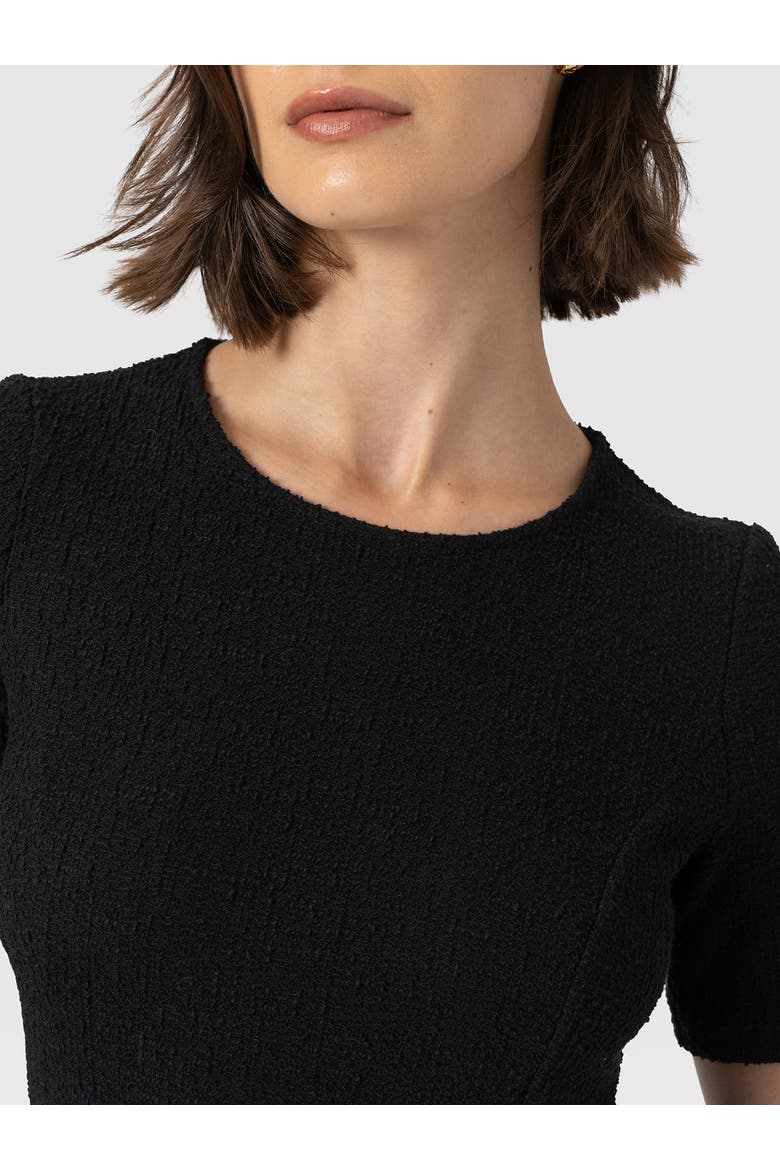 Lana Pleated Short Sleeve Dress, Alternate, color, Black Boucle