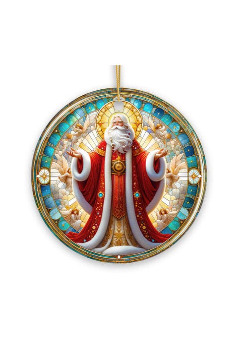 Holy Santa Angels Stained Glass Themed Ceramic Ornament