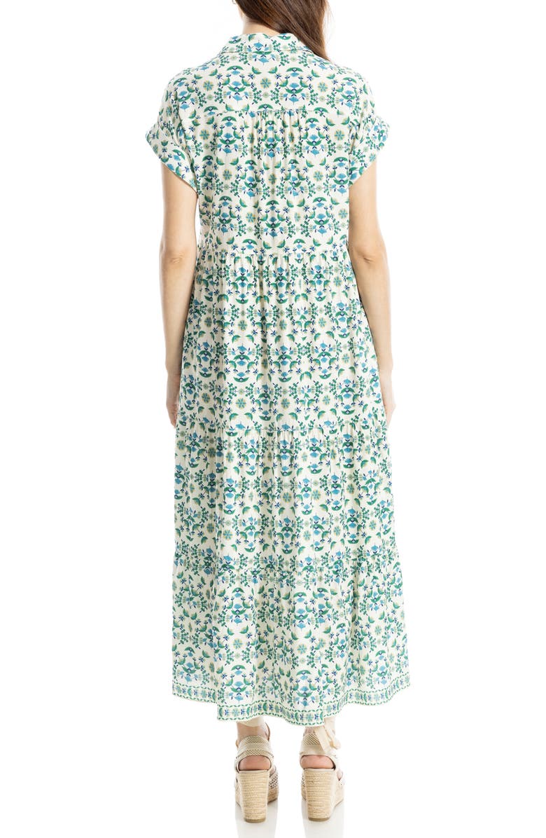 MAX STUDIO Cuffed Short Sleeve Maxi Shirtdress, Alternate, color, Cream/ Green Small Floral