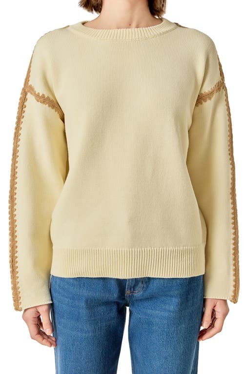 English Factory Stitch Detail Relaxed Fit Cotton Sweater In Metallic