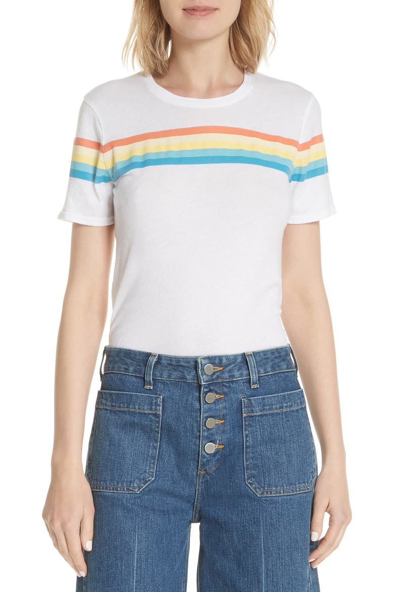 Rainbow Stripe Tee, Main, color, WHITE