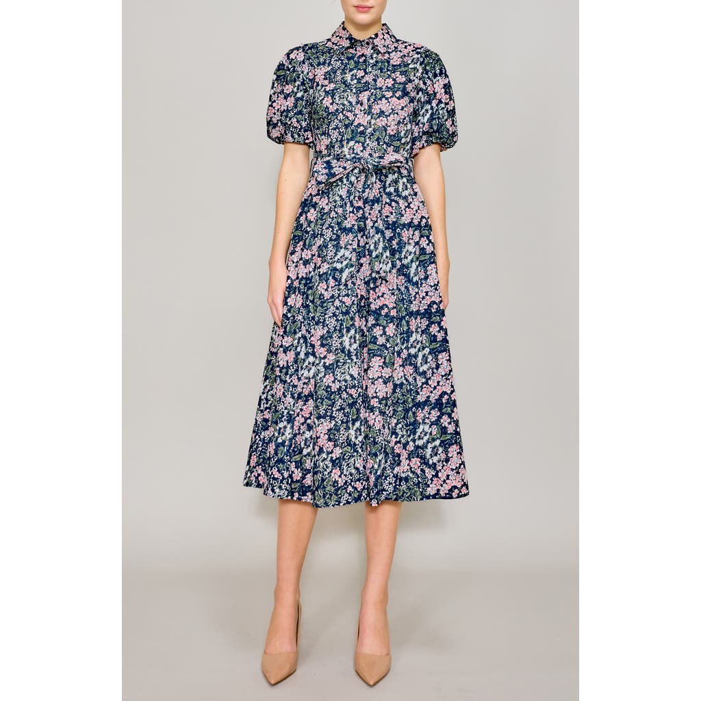 Melloday Floral Short Sleeve Midi Shirtdress In Multi