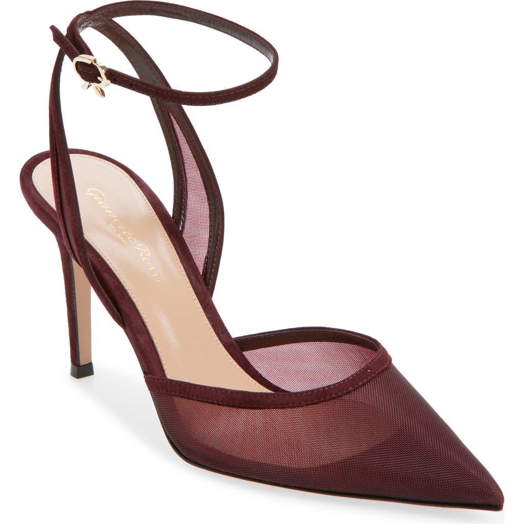 Gianvito Rossi Pointed Toe Ankle Strap Pump In Burgundy