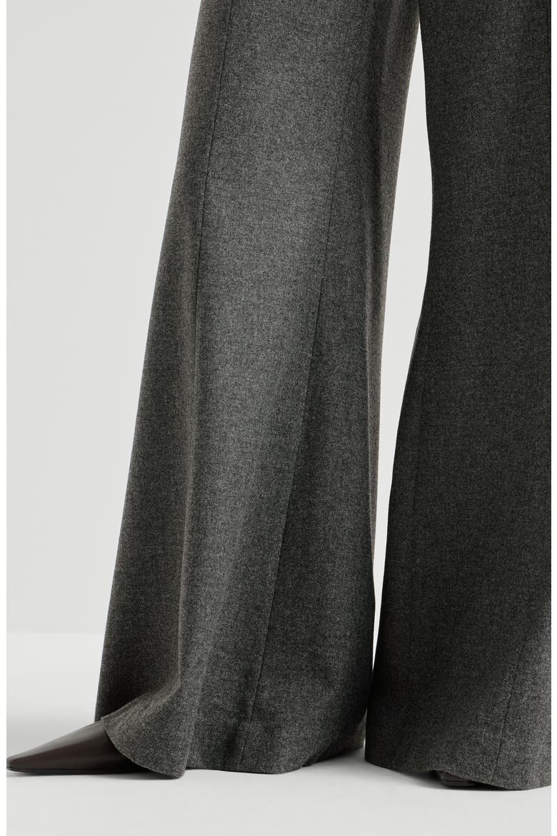 Virgin wool and cashmere twill flannel wide flare trousers with monili, Alternate, color, Dark Grey