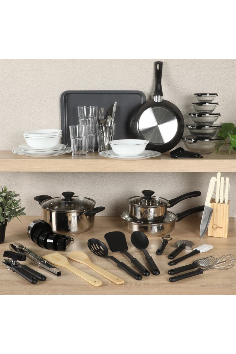 74-Piece Kitchen in a Box Set, Cookware, Dinnerware, Flatware & Tools, Alternate, color, MultiColors