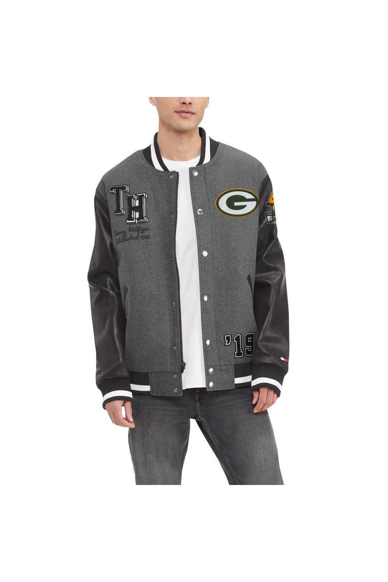 Men's Tommy Hilfiger  Heather Gray/Black Green Bay Packers Gunner Full-Zip Varsity Jacket, Main, color, Heather Gray