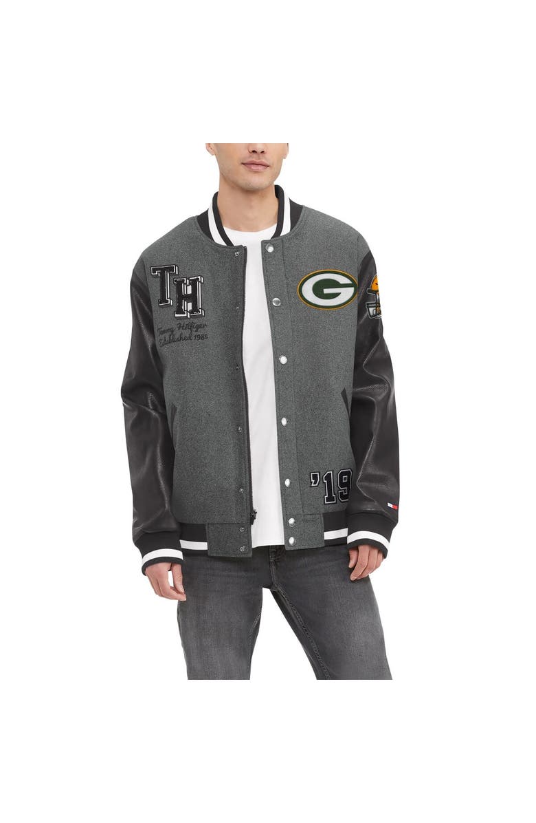Tommy Hilfiger Men's Tommy Hilfiger Heather Gray/Black Green Bay Packers Gunner Full-Zip Varsity Jacket, Main, color, Heather Gray