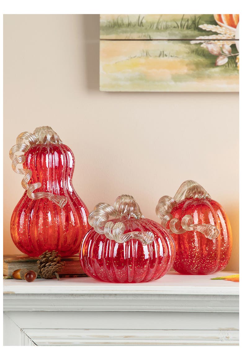Set of 3 Glass Pumpkin & Gourd, Alternate, color, Red