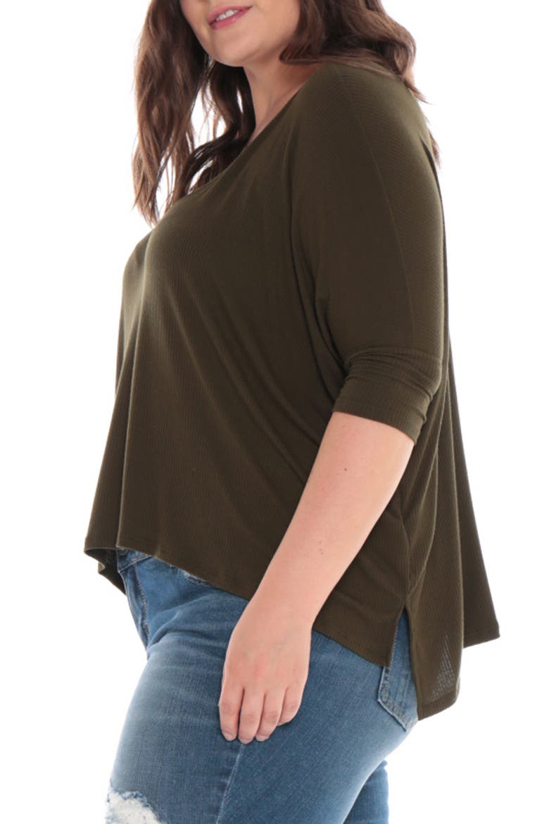 Ribbed V-Neck Top, Alternate, color, DARK OLIVE