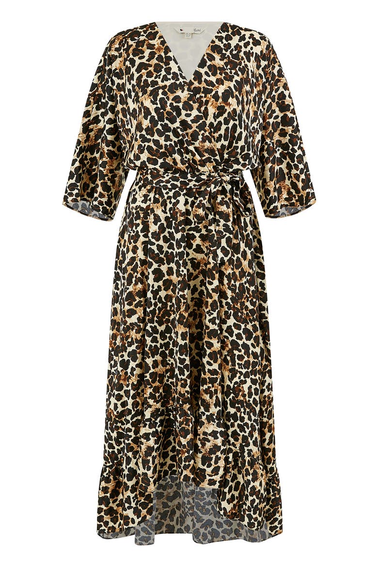 Leopard Print Wrap Dress, Alternate, color, Brown