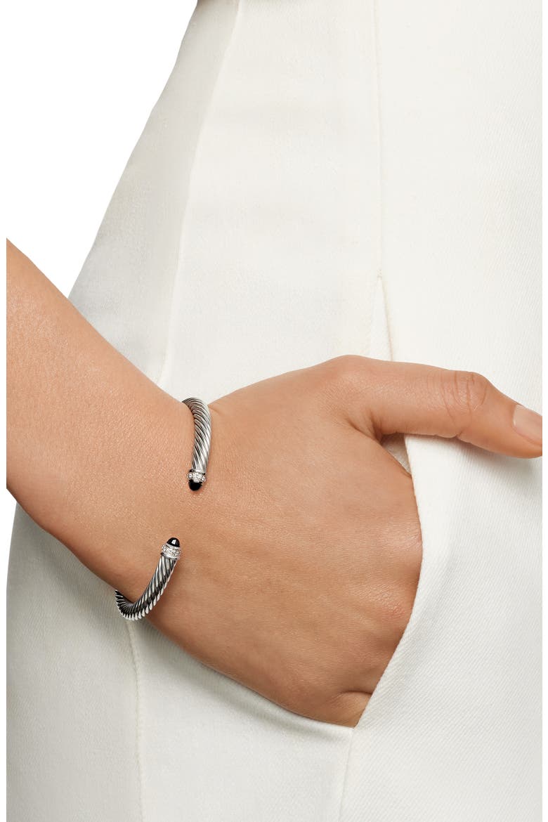 Classic Cable Bracelet in Sterling Silver with Semiprecious Stones & Diamonds, 5mm, Alternate, color, BLACK ONYX