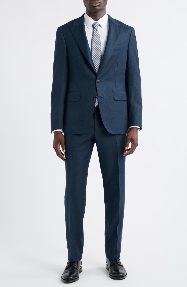 Canali Capri Trim Fit Peaked Lapel Dark Green Super 130s Wool Suit, Main, color, Dark Green