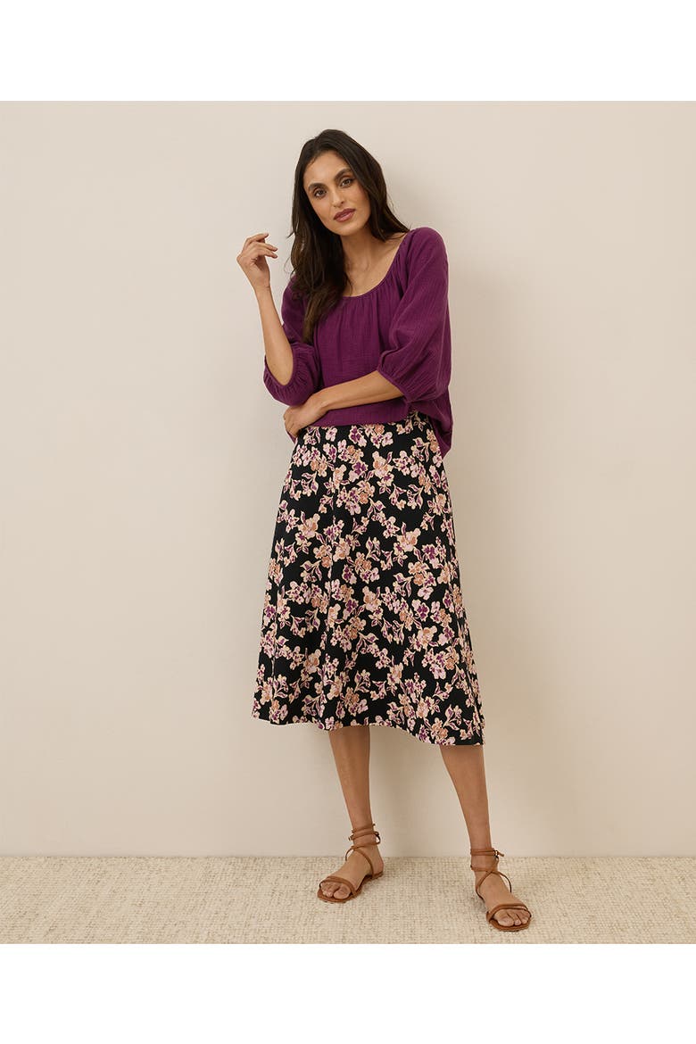 Organic Cotton Fit & Flare Midi Skirt, Main, color, Scattered Posies Black