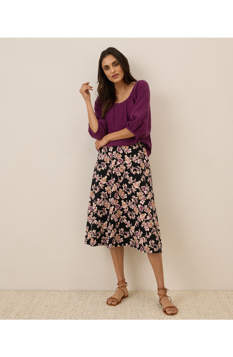 Pact Organic Cotton Fit & Flare Midi Skirt, Main, color, Scattered Posies Black