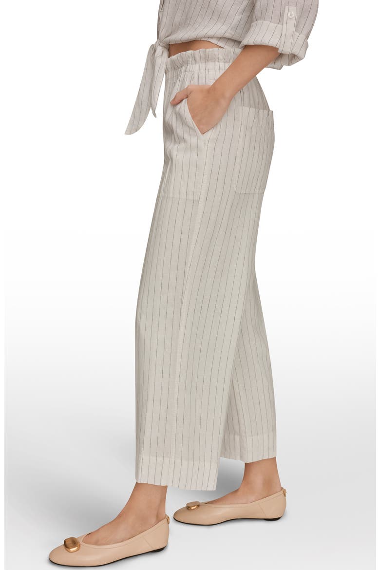Stripe Paperbag Waist Linen Blend Pants, Alternate, color, CREAM/BLACK