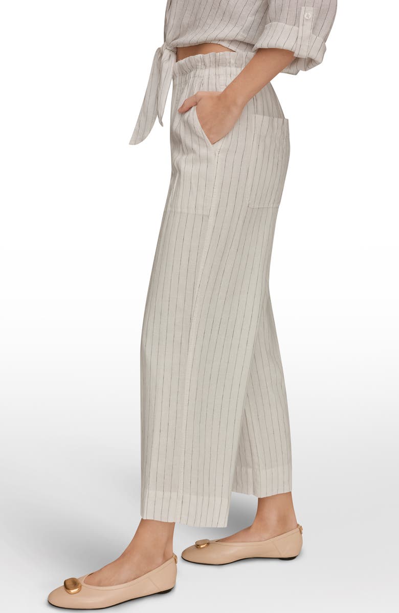 Donna Karan New York Stripe Paperbag Waist Linen Blend Pants, Alternate, color, Cream/Black