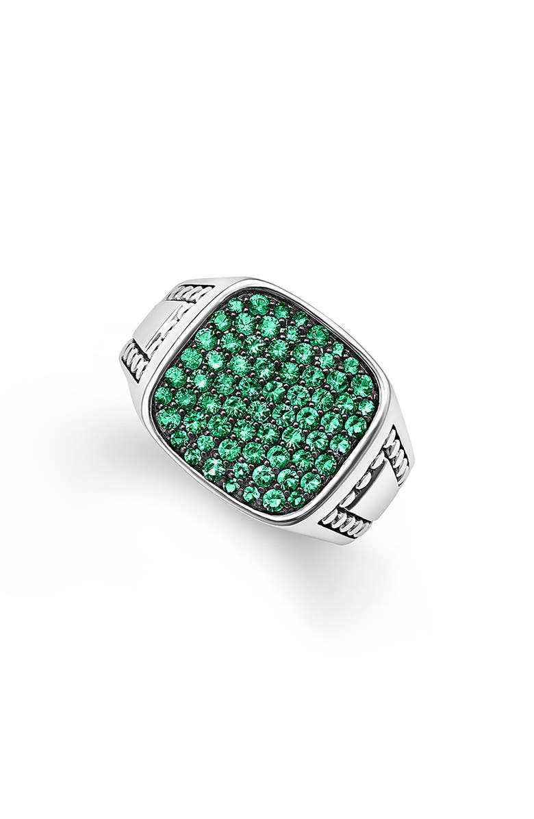 LAGOS Anthem Pavé Diamond Signet Ring, Alternate, color, Silver/ Emerald