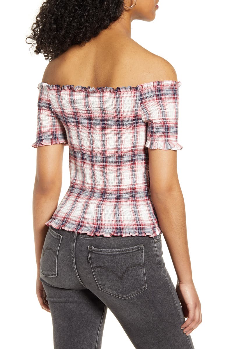Only Andrey Check Smocked Off the Shoulder Top, Alternate, color, 
