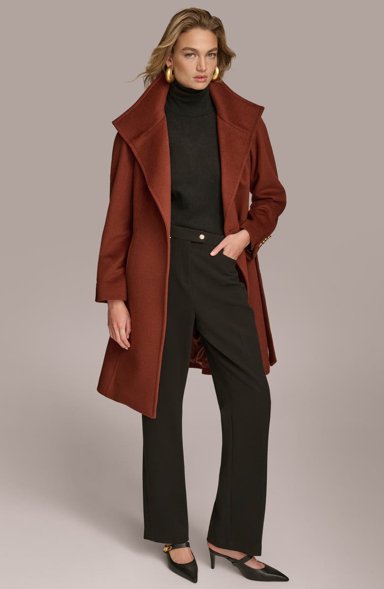 Donna Karan New York Belted Wool Wrap Coat, Alternate, color, Whiskey