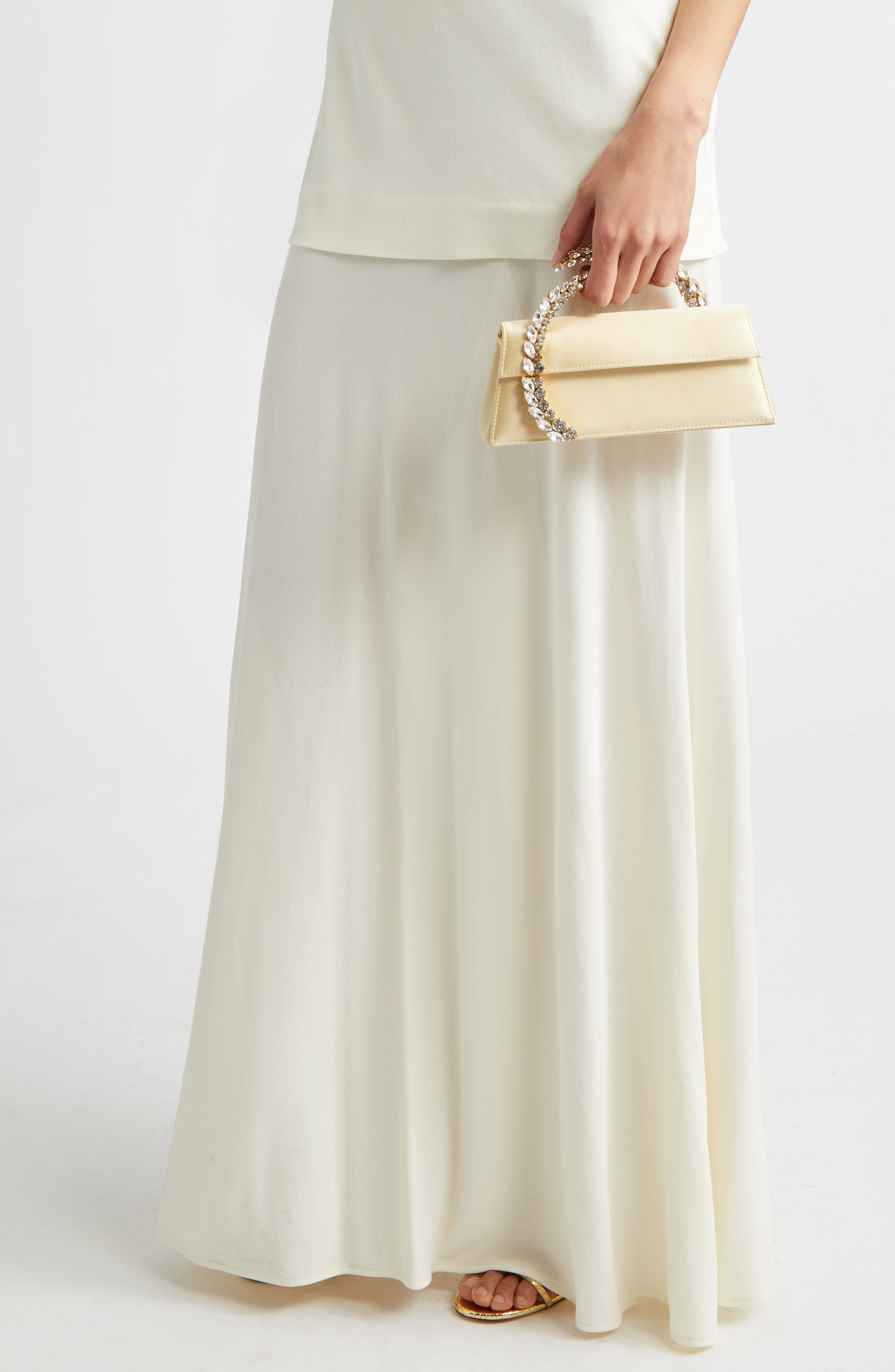 L’alingi Karma Crystal Handle Satin Clutch, Alternate, color, Butter Yellow