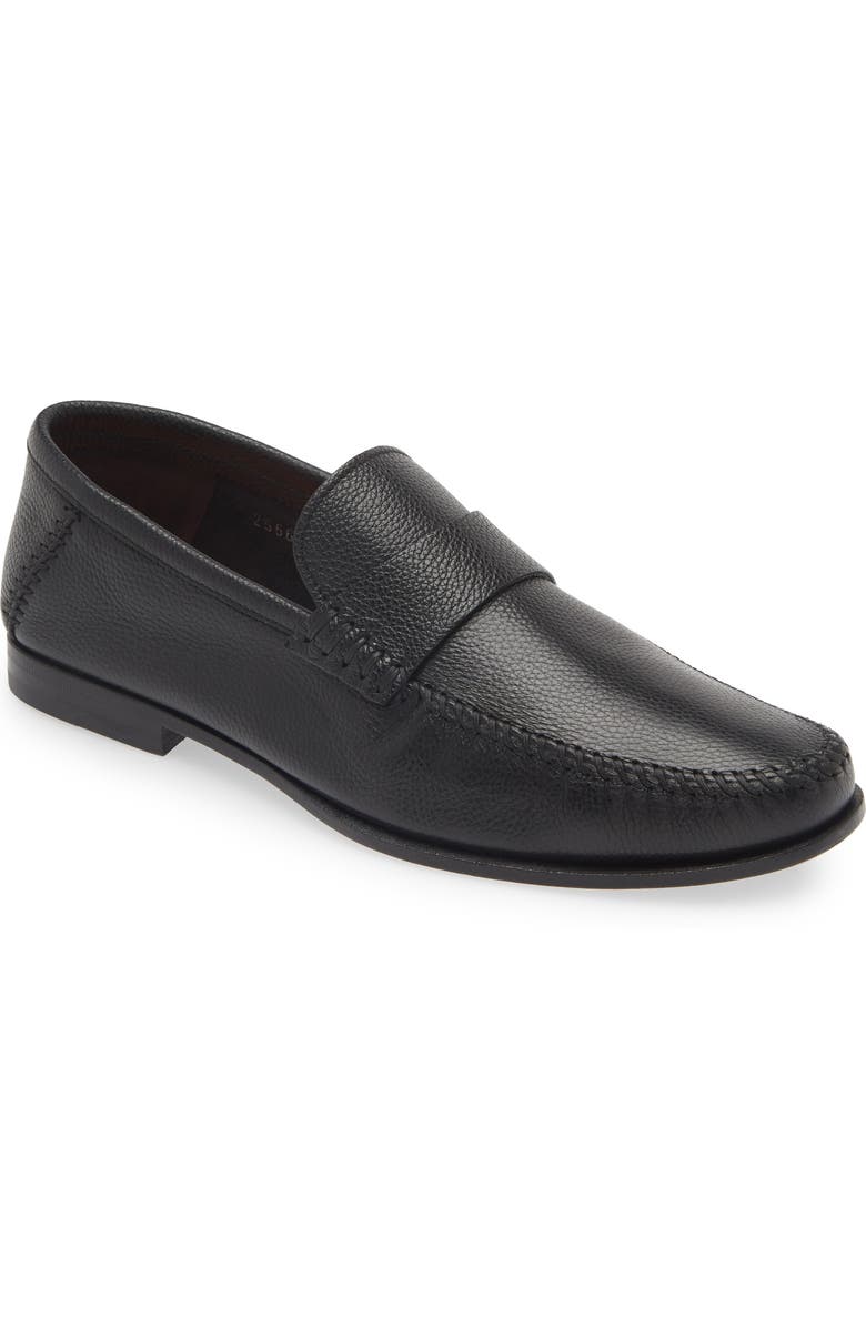 Santoni Paine Moc Toe Loafer, Main, color, Black