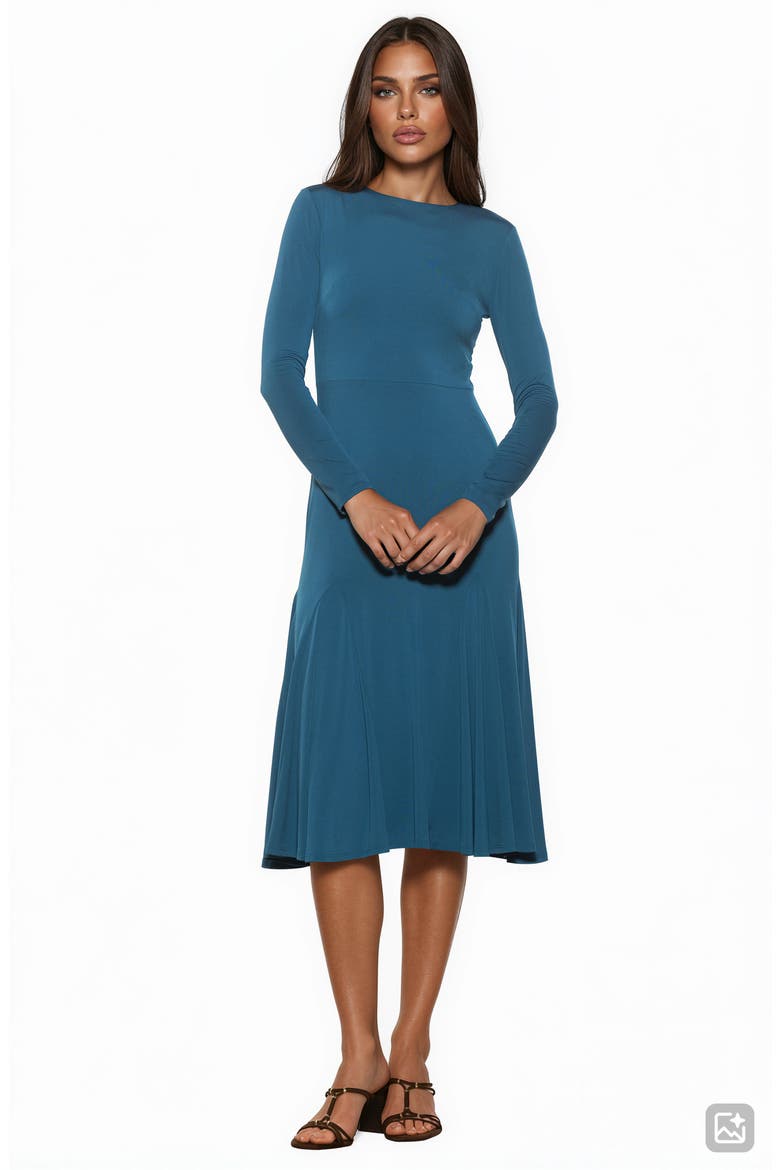 Oona Long Sleeve Fit & Flare Midi Dress, Alternate, color, TEAL