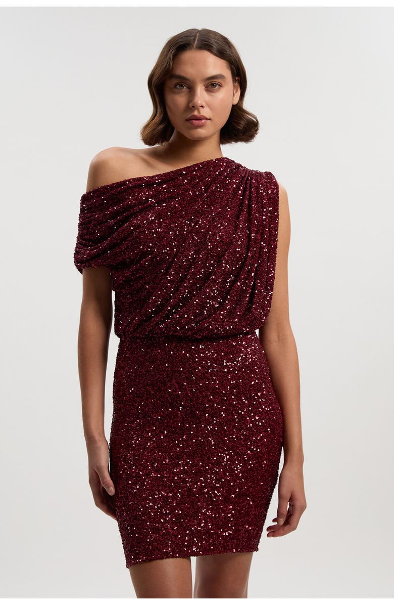 Karen Millen One Shoulder Sequin Mini Dress, Main, color, Plum