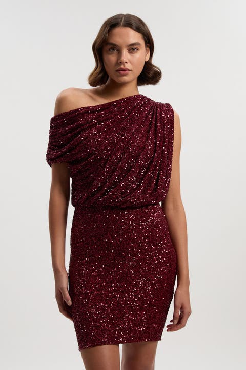 One Shoulder Sequin Mini Dress