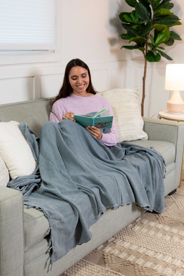 Stonewashed Organic Small Turkish Throw Blanket, Alternate, color, Denim