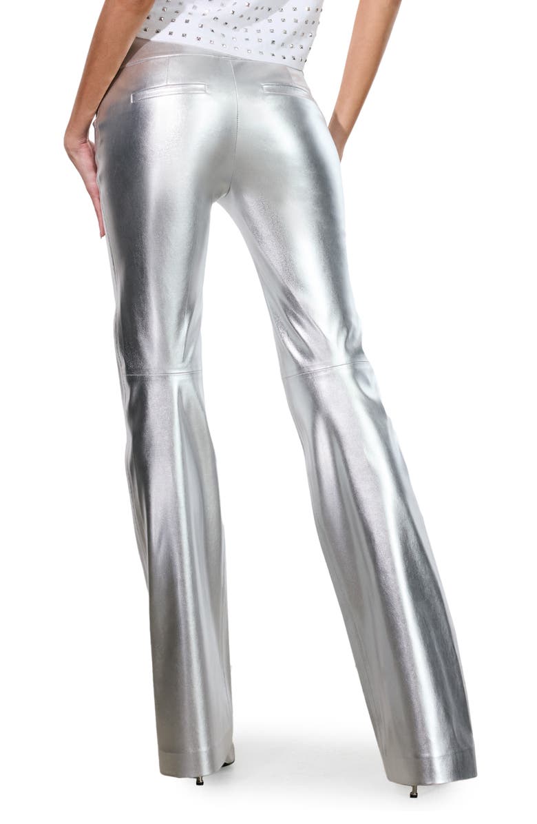 Alice + Olivia Olivia Faux Leather Flare Pants, Alternate, color, Silver
