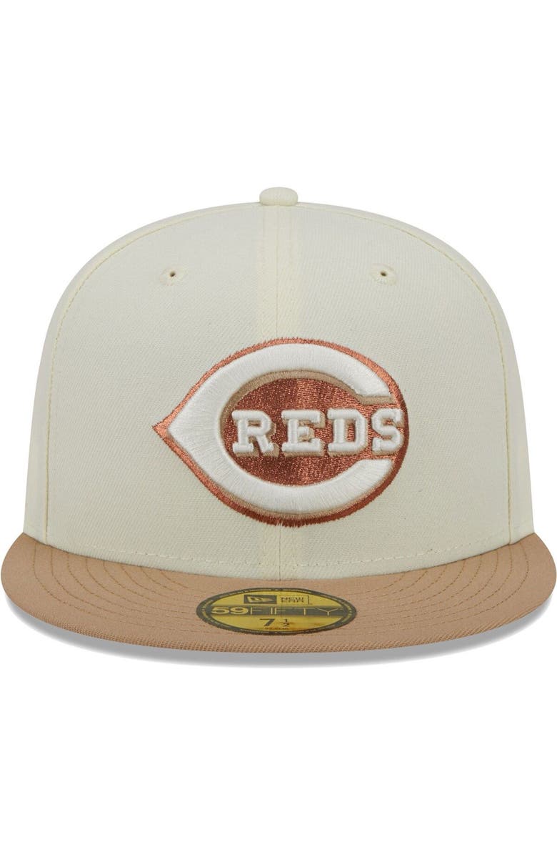 New Era Men's New Era Cream Cincinnati Reds Chrome Camel Rust Undervisor 59FIFTY Fitted Hat, Alternate, color,