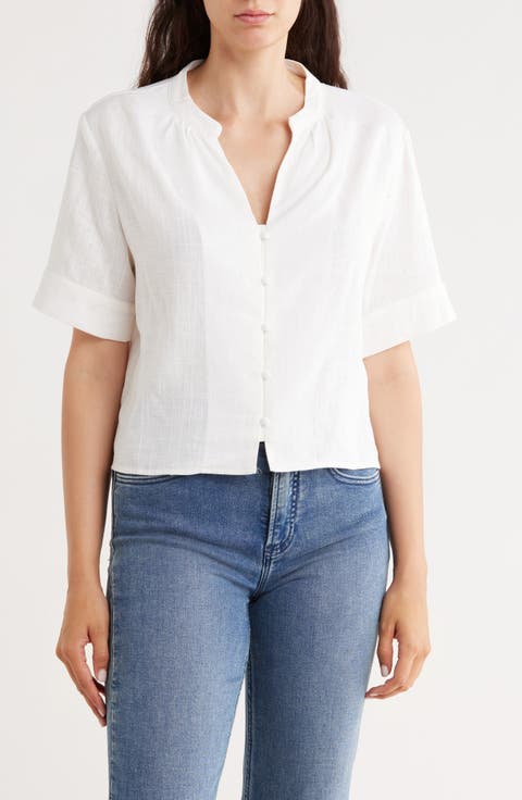 Short Sleeve Crop Button-Up Top