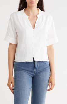 Short Sleeve Crop Button-Up Top