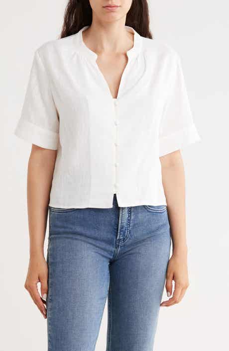 Short Sleeve Crop Button-Up Top