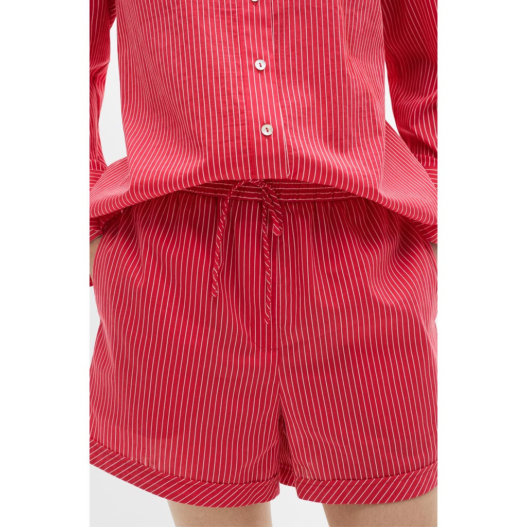 Mango Stripe Cotton Blend Drawstring Shorts In Red