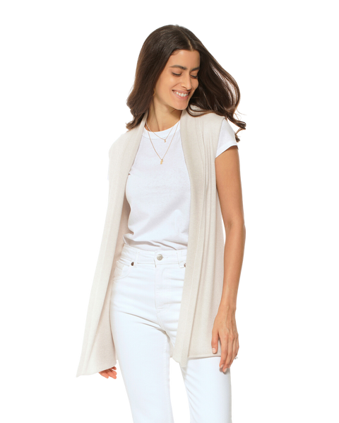 Pure Cashmere Sleeveless Long Open Front Cardigan
