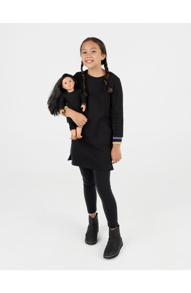 Leveret Girls Sweatshirt Dress with Matching Doll Dress, Main, color, Black