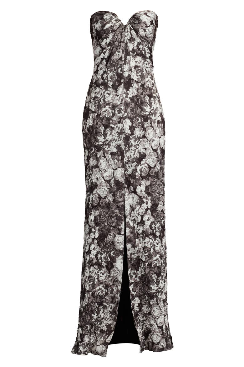 Textured Floral Strapless Gown, Alternate, color, IVORY BLACK/ FLORAL