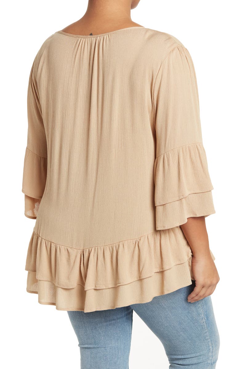 Forgotten Grace Tie Front Ruffle Waist Tunic, Alternate, color, 