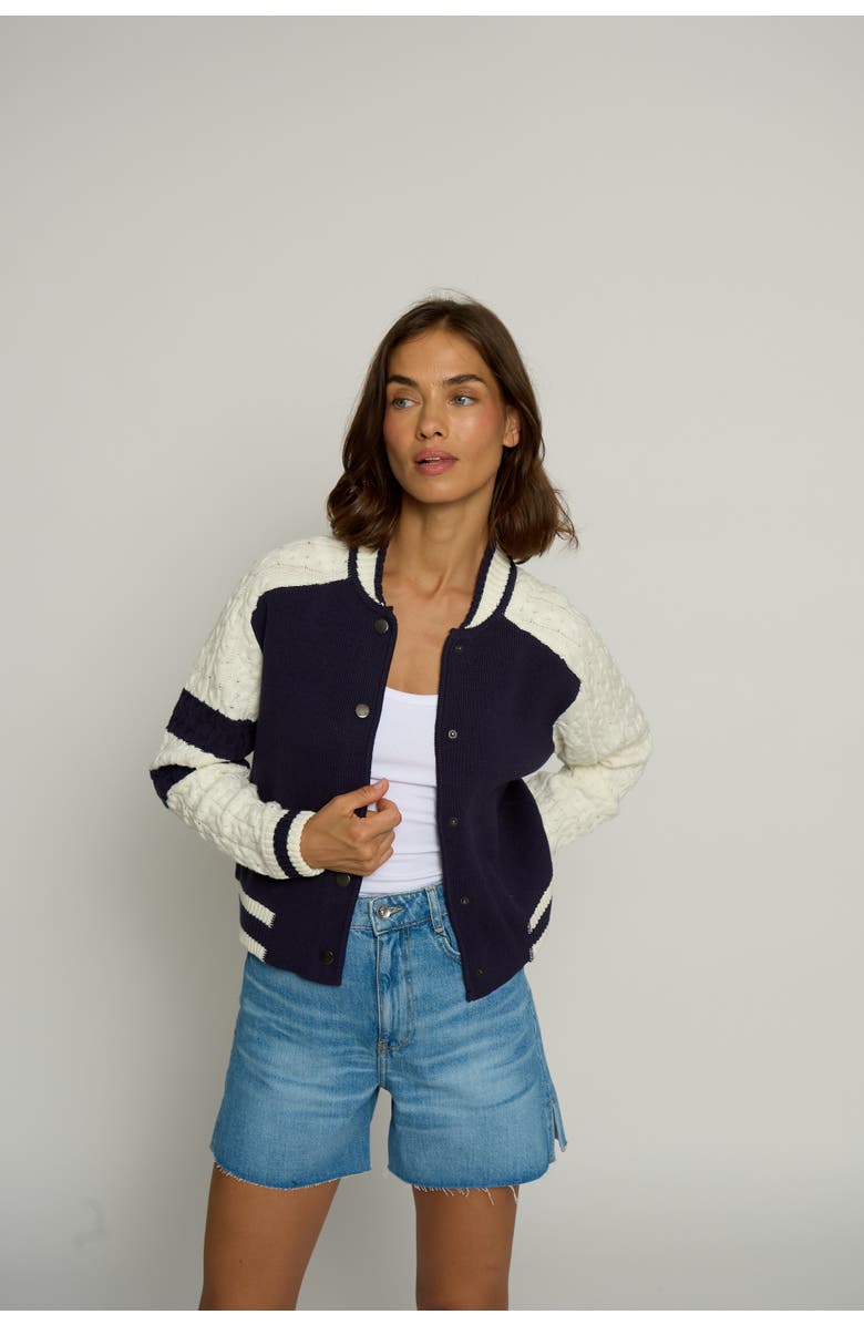 Central Park West CABLE SLEEVE KNIT BOMBER, Alternate, color, 