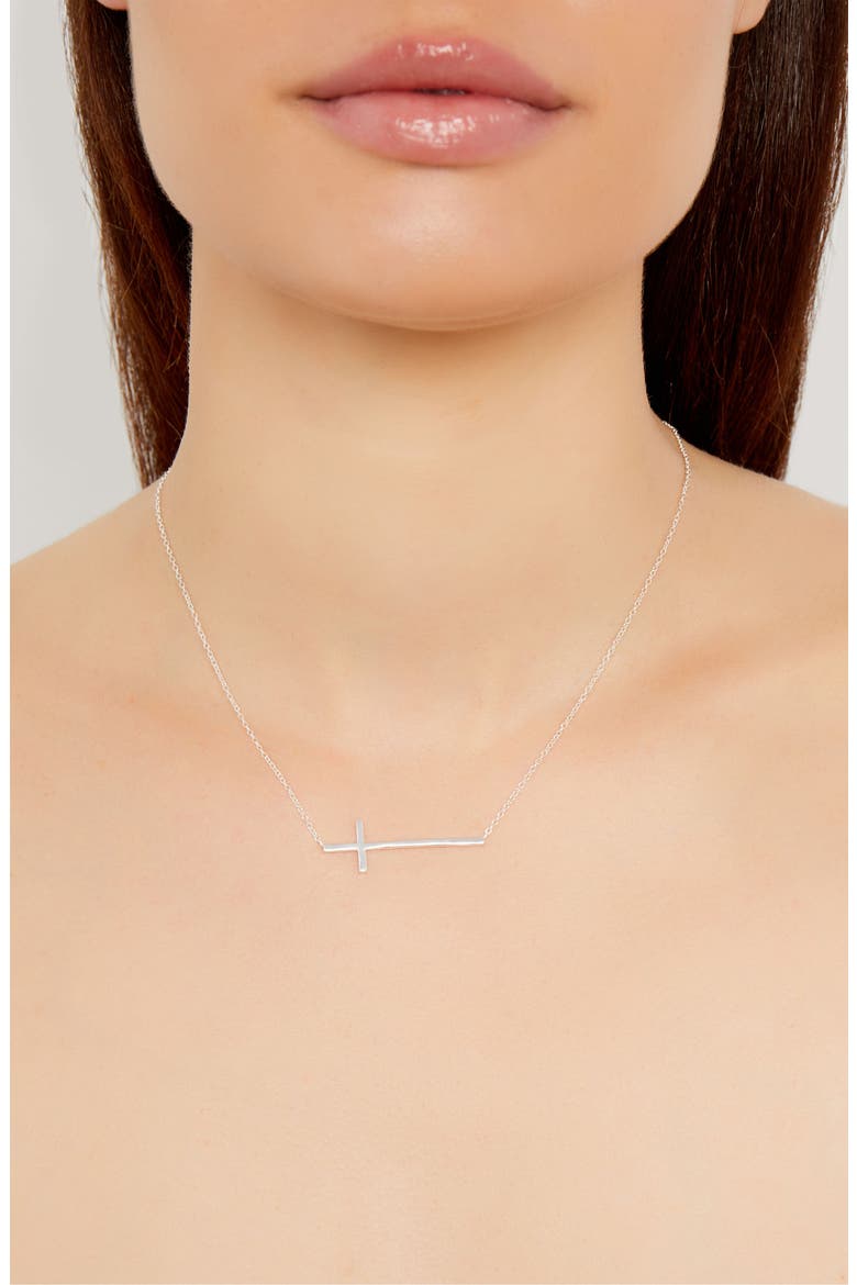 Argento Vivo Modern Sideways Cross Pendant Necklace, Alternate, color, SILVER