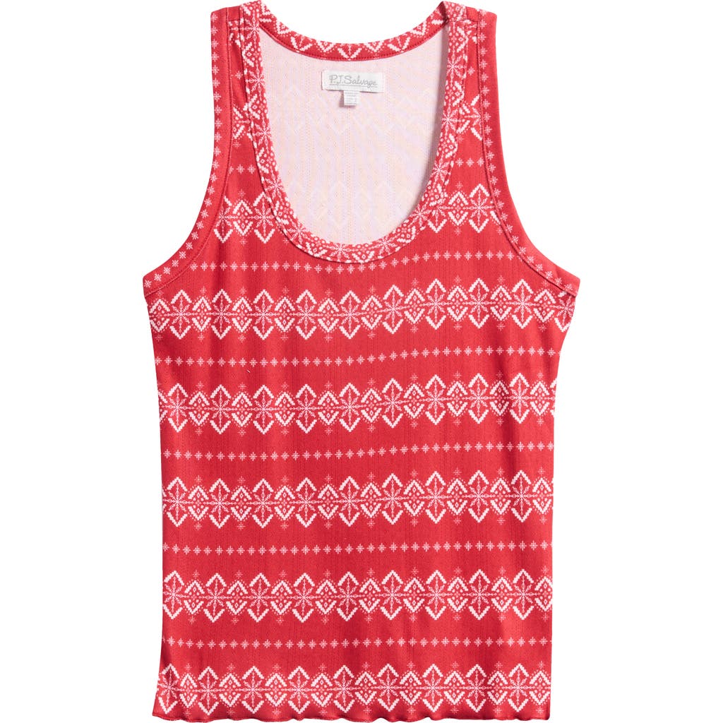 Pj Salvage Crazy For The Holidays Brushed Pointelle Sleep Tank In Red