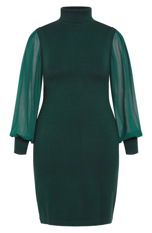 Shop City Chic Tahlia Sheer Long Sleeve Sweater Dress In Teal